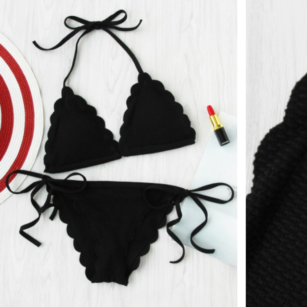 Black scalloped strong bikini